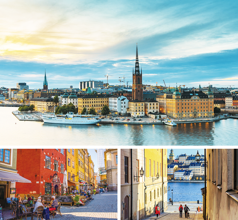 第二次世界大戦の戦禍を免れたこともあり、首都ストックホルムには中世から続く歴史ある街並みがそのままに保存されている。とくに、旧市街「ガムラスタン」は、スウェーデン・バロック様式の王宮や大聖堂、ノーベル博物館など見どころが盛りだくさんだ。