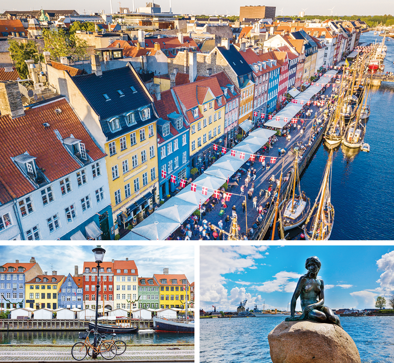 童話作家アンデルセンが愛した港町「ニューハウン」は、色とりどりの建物とオープンカフェやレストランが軒を連ねる、コペンハーゲンを代表する観光スポット。市庁舎前広場からコンゲンス・ニュートー広場までを結ぶショッピングストリートは、世界初の歩行者天国としても有名だ。