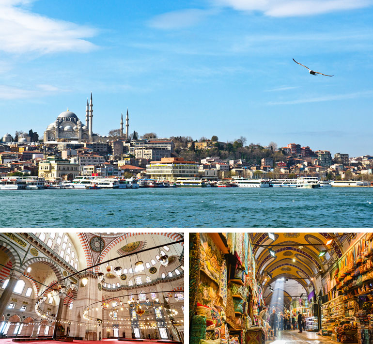 1453年から約470年間、オスマン帝国の首都だったイスタンブール。世界遺産に登録された歴史地区には、アヤ・ソフィア、ブルーモスク、トプカプ宮殿、スレイマニエ・モスクなど、オスマン帝国の栄華を物語る、美術的にも価値の高い建築物が並びます。入港時に船上から眺める歴史地区の景観もまた、極めてフォトジェニックな光景です。