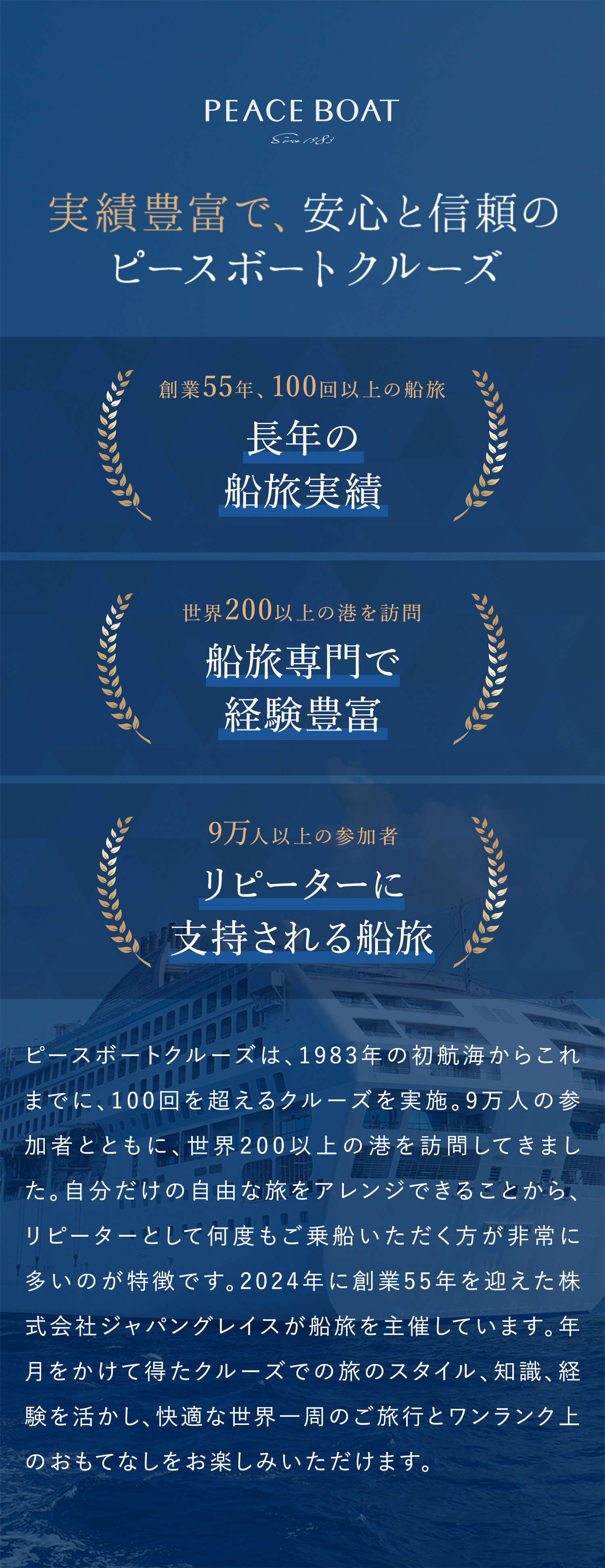 実績豊富で、安心と信頼のピースボートクルーズ